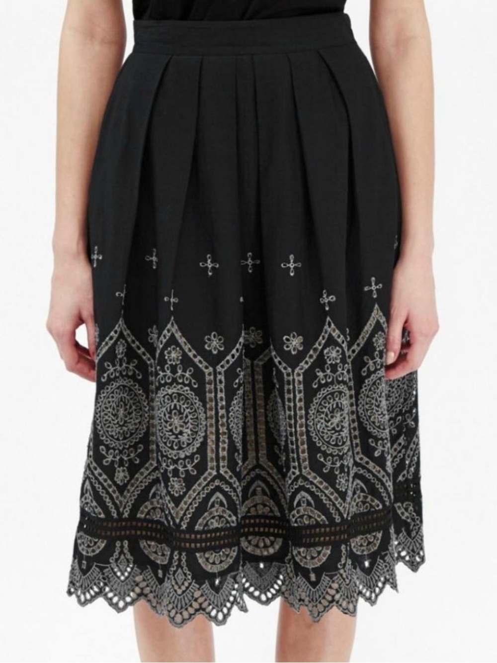 French Connection Black Skirt with Embroidered Hem